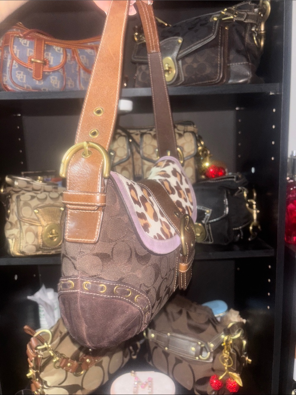 Rare Vintage Coach SoHo Shoulder Bag with Leopard calf hair and Lavender Trim - Picture 3 of 8